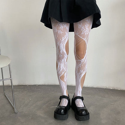 Hollow Out Rose Pattern Mesh Stockings modakawa