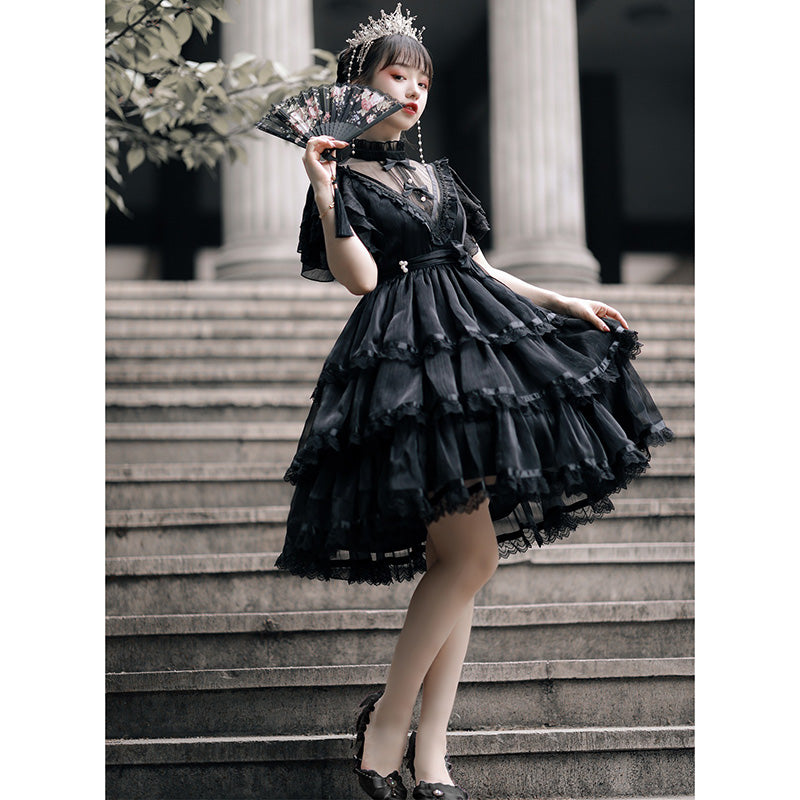 Elegant High Collar Lace Bow Knot Lolita Dress modakawa