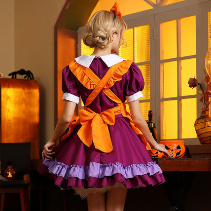 Cute Orange Bow Decor Puff Sleeve Maid Dress Modakawa