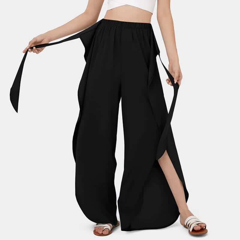 Lace Up Flowy Split Wide Leg Casual Pants modakawa