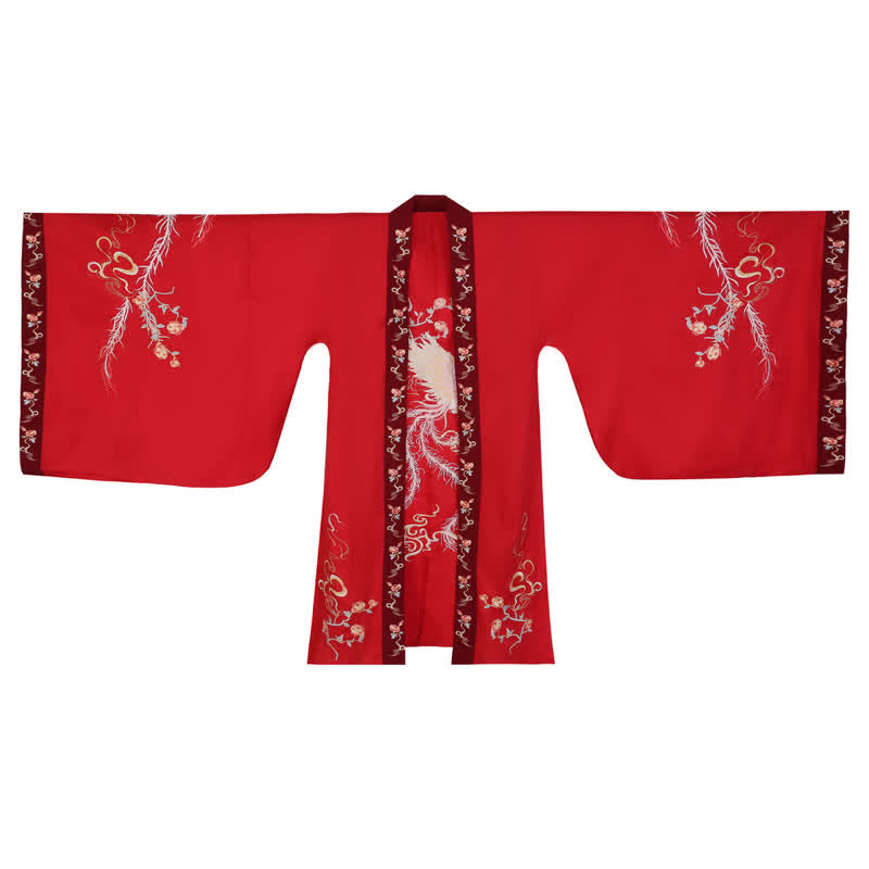 Red Phoenix Embroidery Tank Top Big Sleeve Cardigan Shirt Skirt Hanfu Set Modakawa