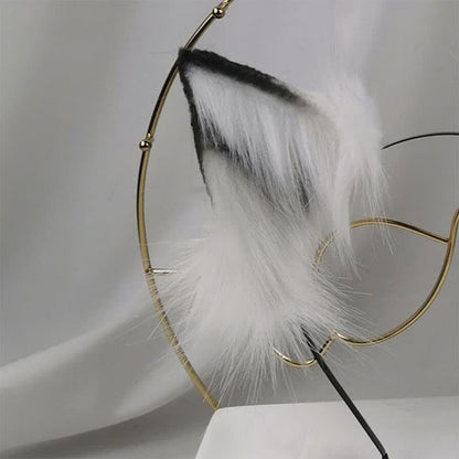 White Furry Fox Ears Tail Headband Accessory Modakawa