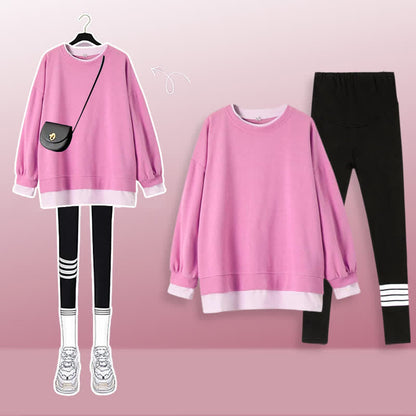 Casual Round Collar Sweatshirt Casual Leggings Set Modakawa