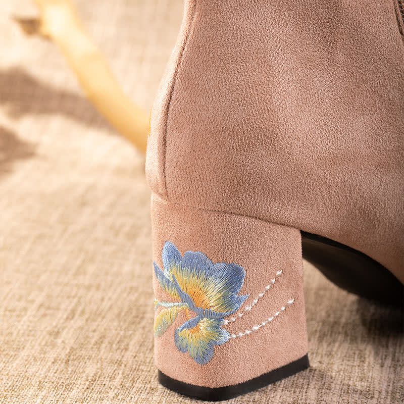 Vintage Blossom Embroidery Zipper Boots modakawa