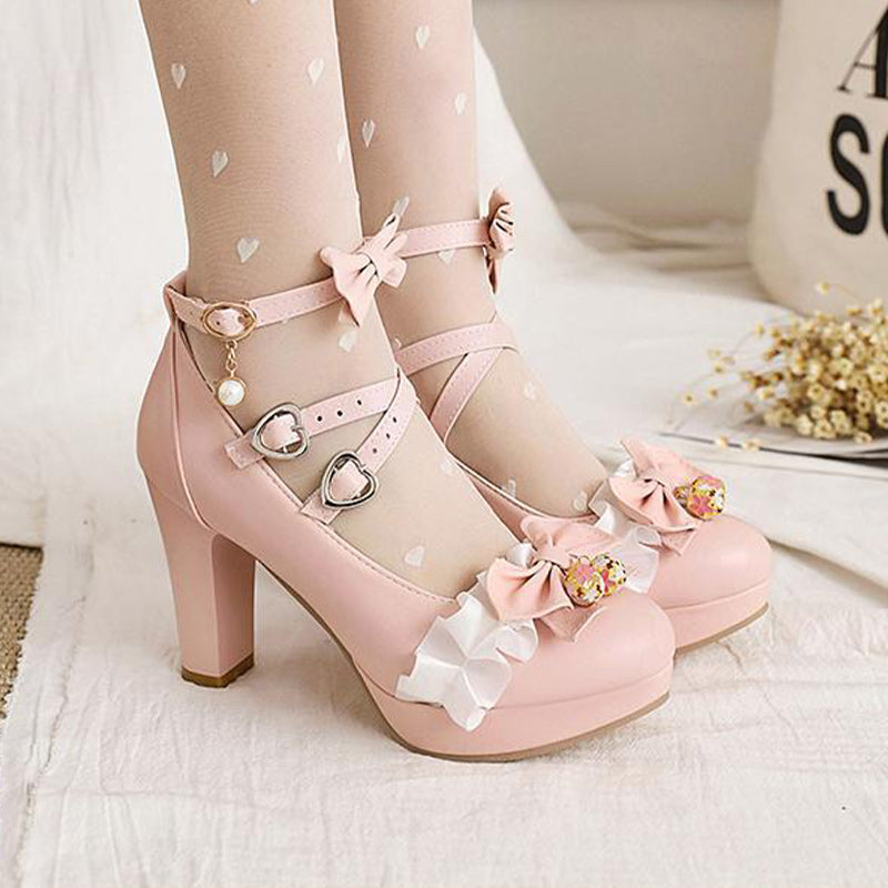 Sweet Lace Bow Lolita Mary Janes Shoes Modakawa