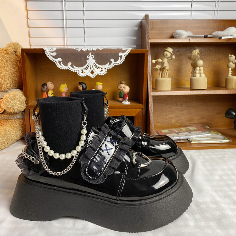 Black Platform Lace Lolita Mary Janes Shoes modakawa