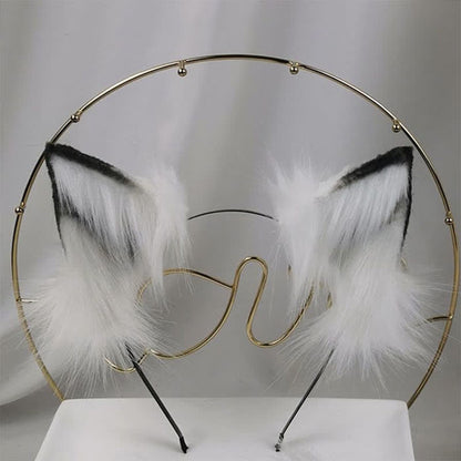 White Furry Fox Ears Tail Headband Accessory Modakawa