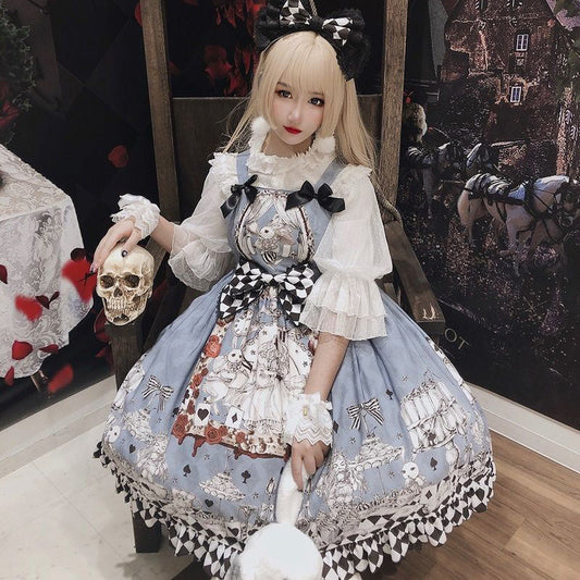 Princess Print Bow Lolita Suspender Dress Modakawa