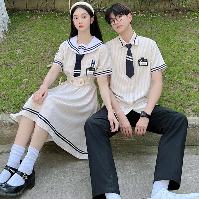 Couple JK Uniform Sailor Collar Dress T-Shirt Pants modakawa