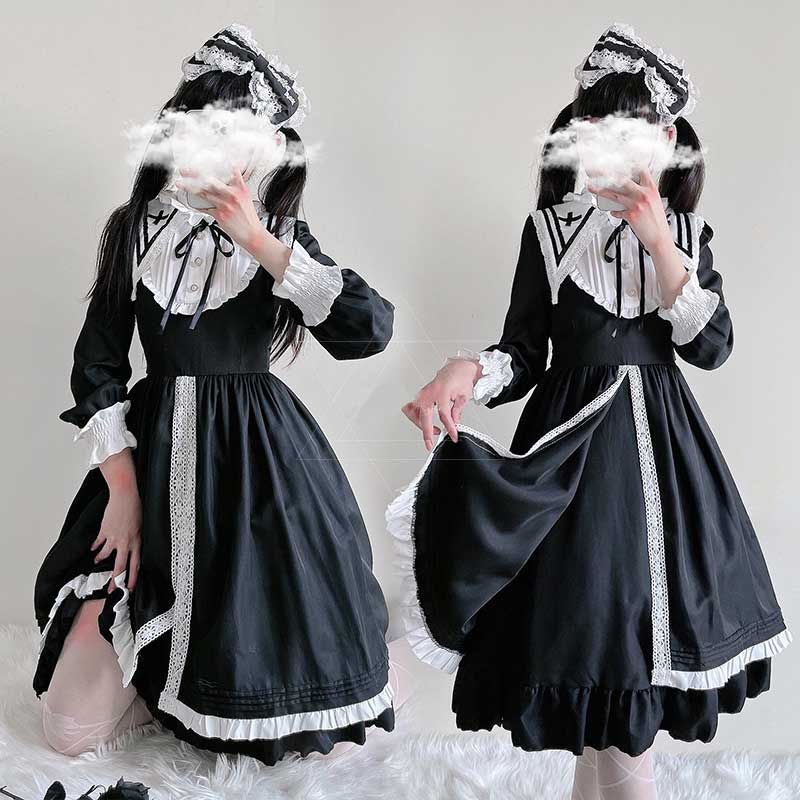 Elegant Lace Up Lolita Dark Maid Dress Modakawa