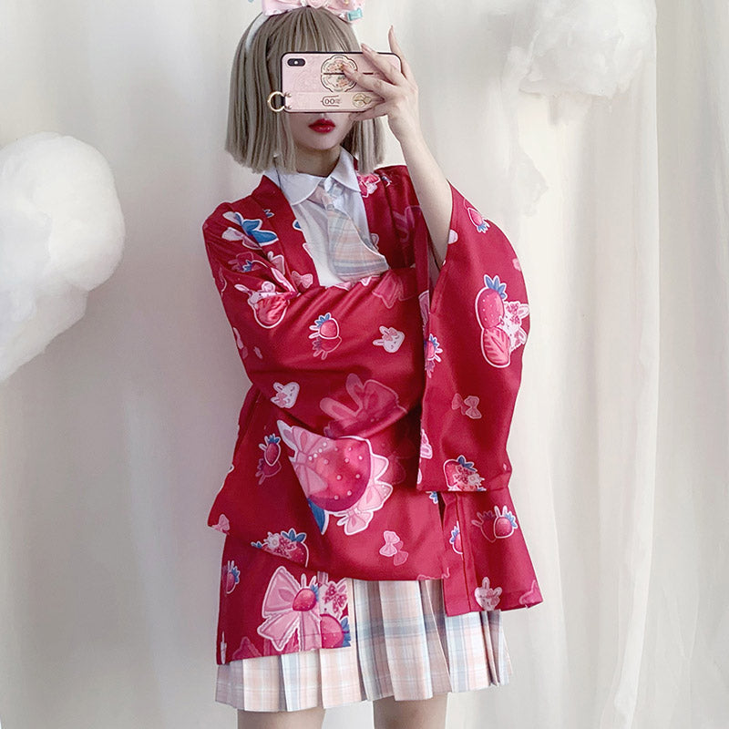 Strawberry Loose Cardigan Kimono Outerwear modakawa