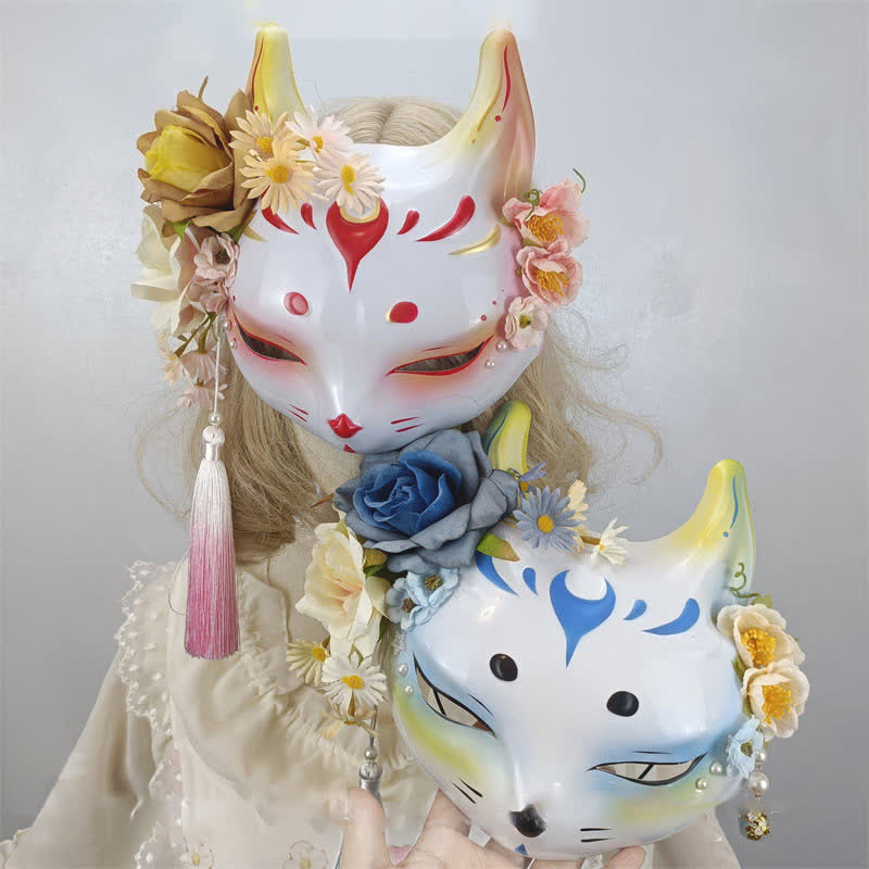 Exquisite Fox Print 3D Flower Vintage Mask modakawa