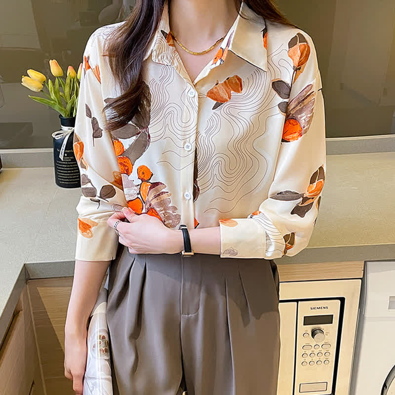 Abstract Ripple Print Chiffon Shirt Workwear modakawa