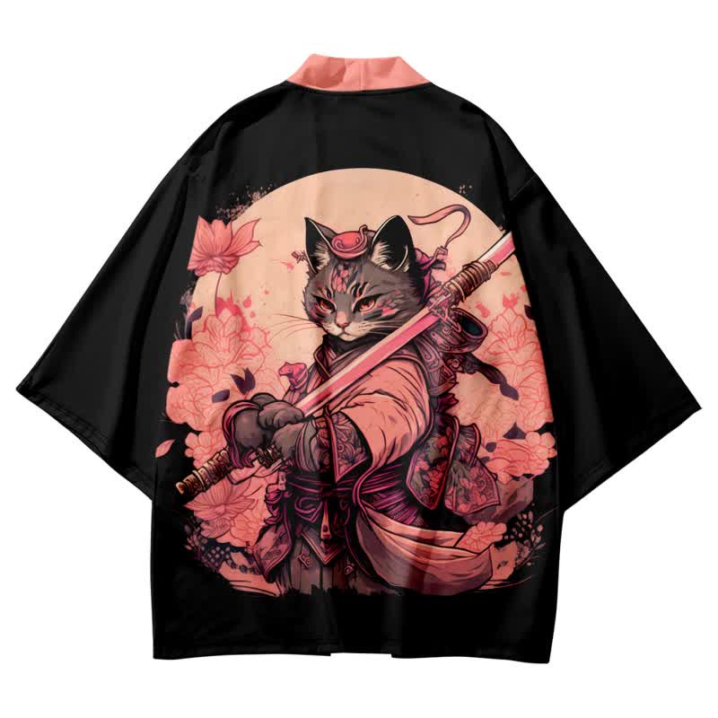 Cute Cat Warriors Print Cardigan Kimono Outerwear modakawa