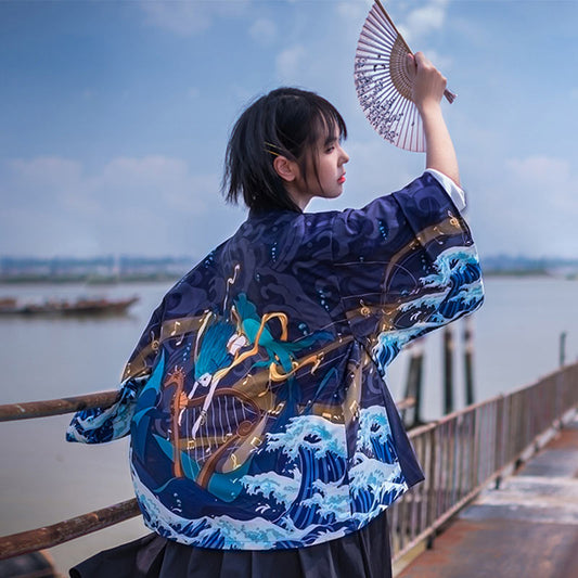 Anime Sea Print Loose Cardigan Kimono Outerwear modakawa