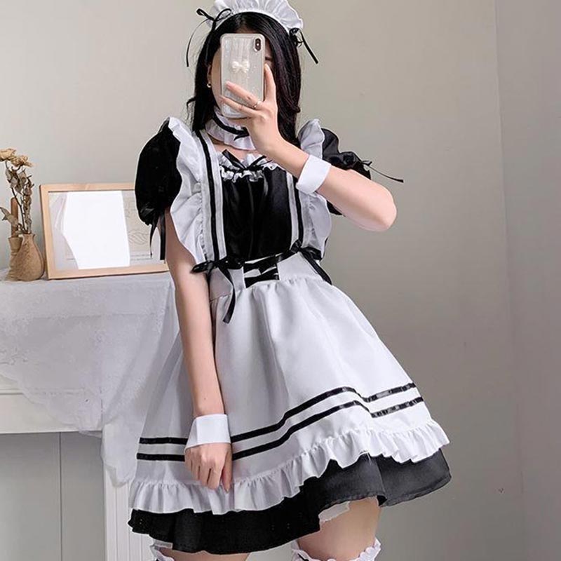 Lolita Seven Piece Ruffled Maid Dress modakawa