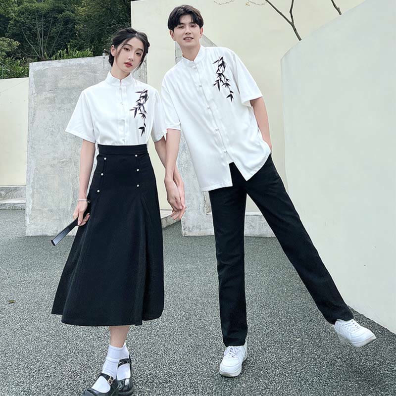 Couple Vintage Leaves Print T-Shirt Skirt Pants modakawa