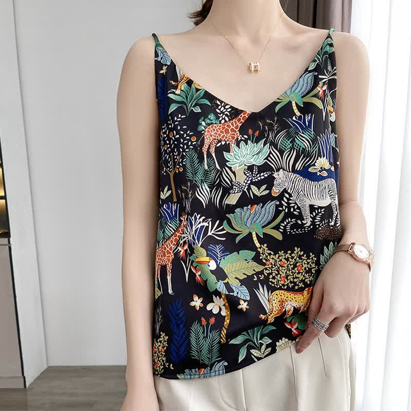 Vintage Animals Floral Satin Cami Top Workwear modakawa