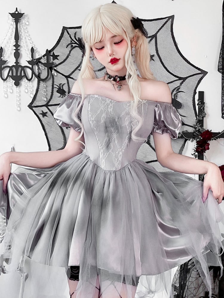 Halloween Gray Puff Sleeves Dress Costume mySite