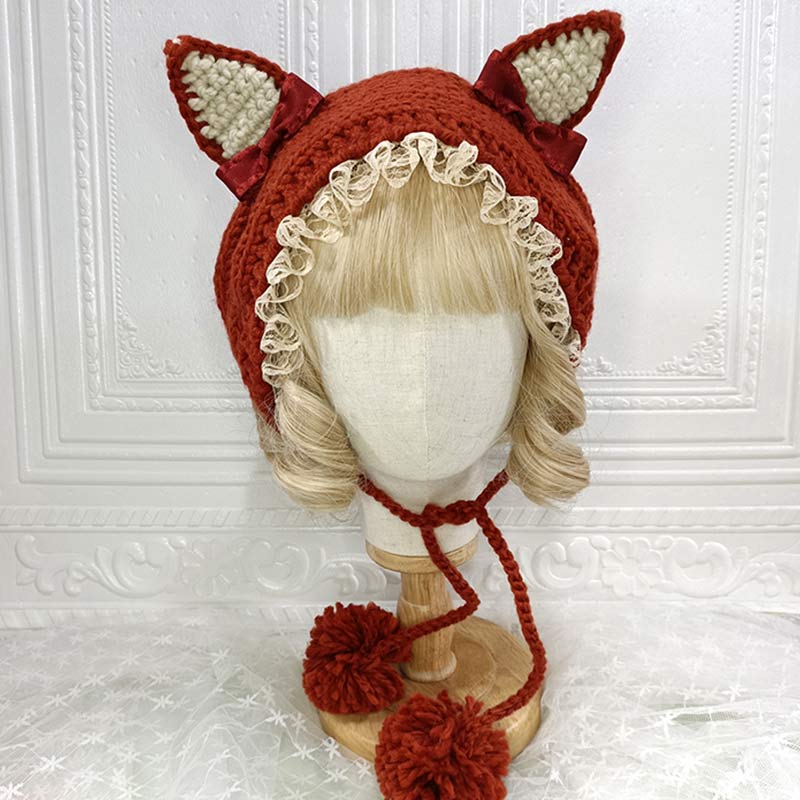 Cute Cat Ears Lace Lolita Hat Warm modakawa