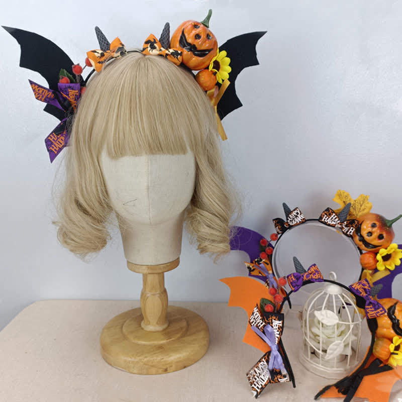 Pumpkin Bat Wings Headband Halloween Hair Accessory modakawa