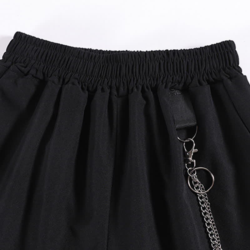 Black Strap Chain Tie Lapel T-Shirt Wide Leg Cargo Shorts modakawa