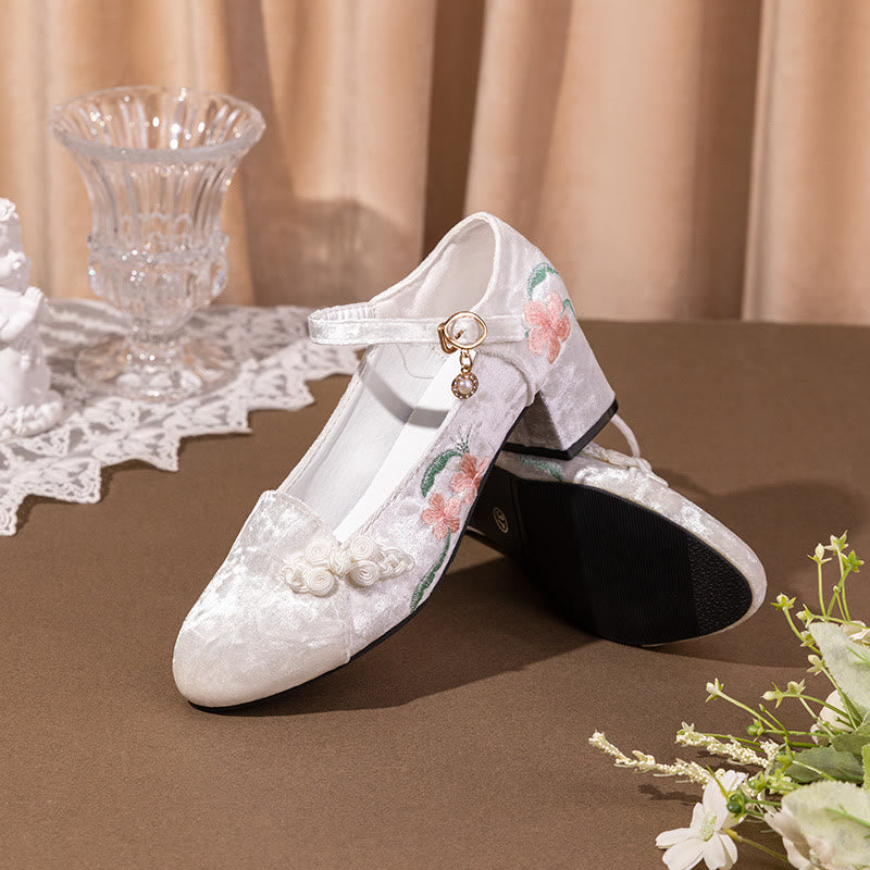 Retro Floral Embroidery Toe High Heel Shoes modakawa