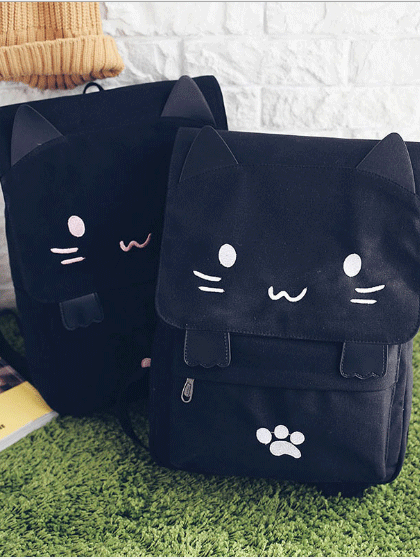 Cute Cat Paw College Black Backpacks Modakawa