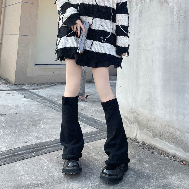 White Loose Knit Leg Warmers Modakawa