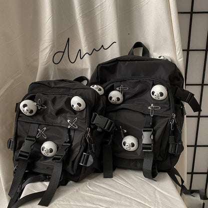 Black Panda Pin Backpack Crossbody Bag Modakawa