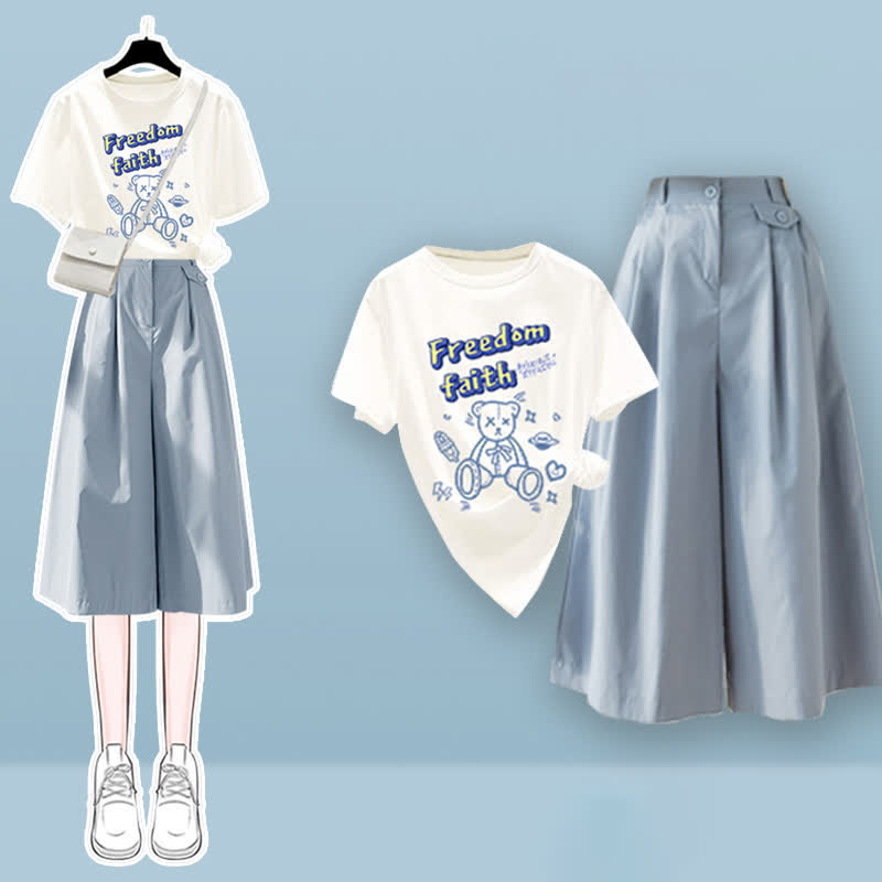 Cartoon Bear Letter Print T-Shirt  Pantskirt Set modakawa