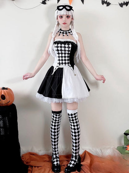 Halloween Black White Clown Costume Top and Skirt mySite