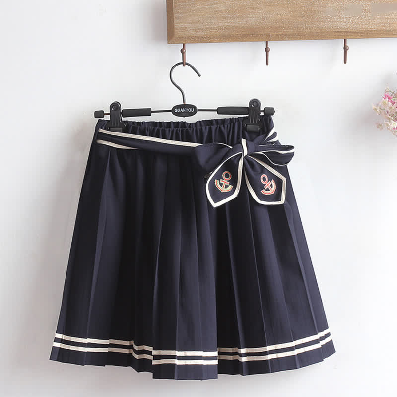 Cartoon Cat Fish Letter Print T-Shirt Pleated Skirt modakawa