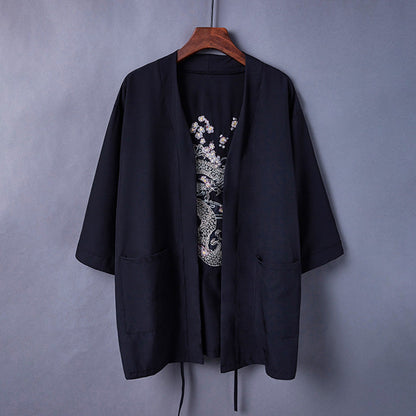 Black Dragon Chinese Embroidery Kimono Outerwear Sun Protective modakawa