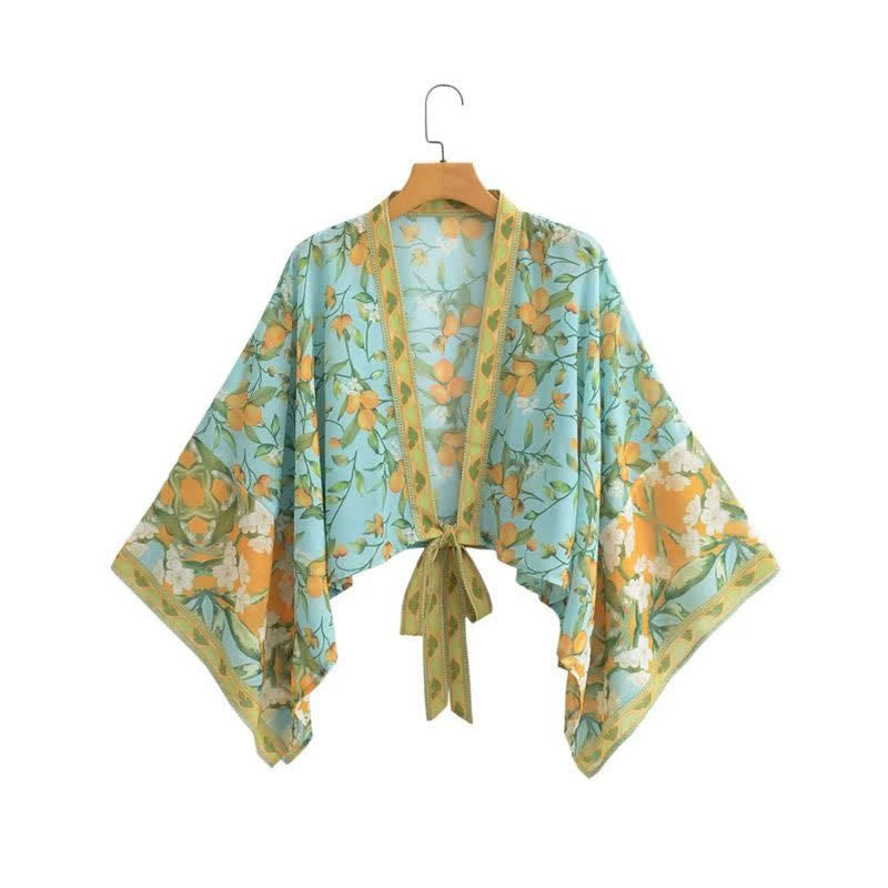 Boho Print Lace Up Cardigan Kimono Outerwear modakawa