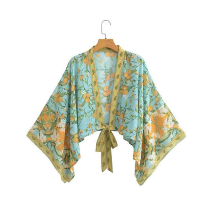 Boho Print Lace Up Cardigan Kimono Outerwear modakawa