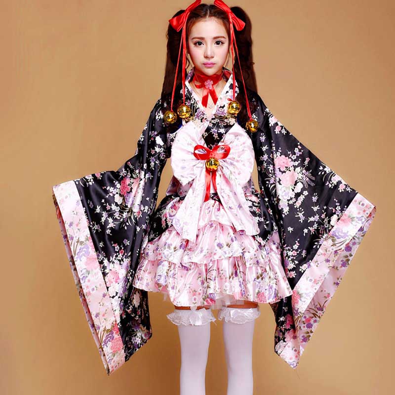 Cosplay Flower Print Bowknot Kimono Costume modakawa