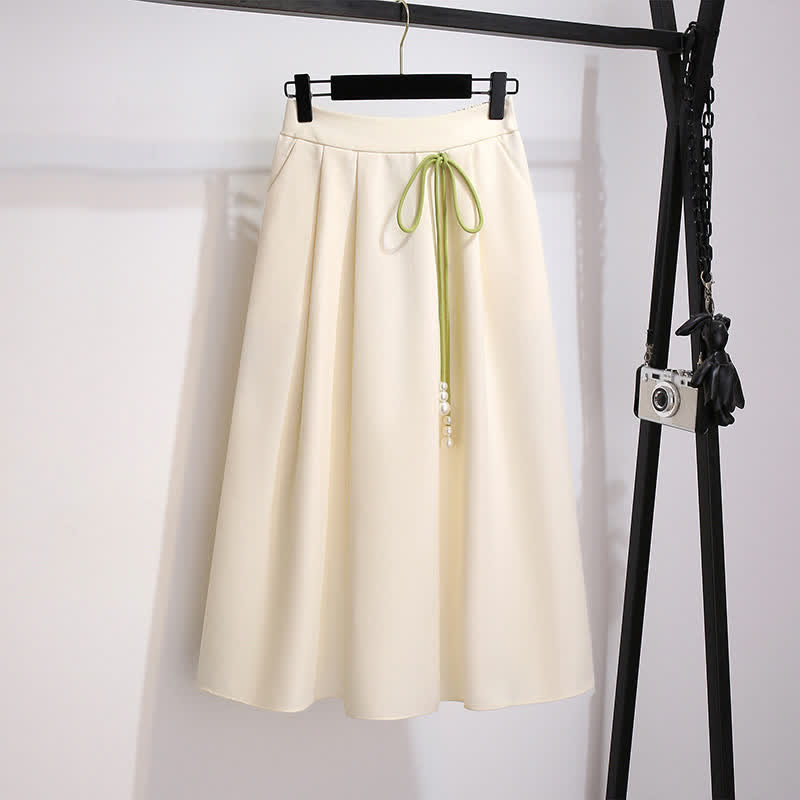 Flower Embroidery Sweatshirt Lace Up Skirt Modakawa