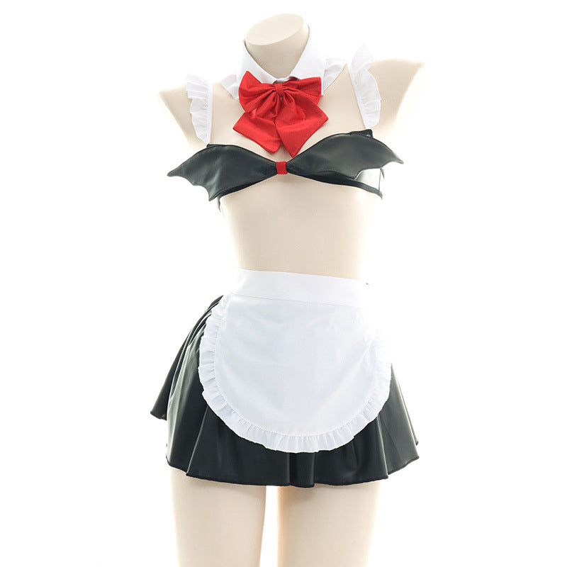 Red Bow Knot Devil Wings Maid Lingerie Set modakawa