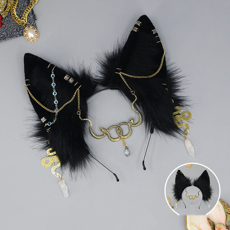 Black Snake Chain Fox Ears Furry Headband modakawa