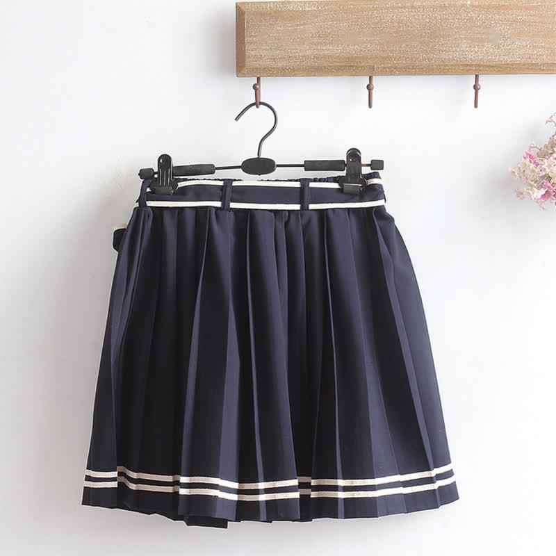 Cartoon Cat Fish Letter Print T-Shirt Pleated Skirt modakawa