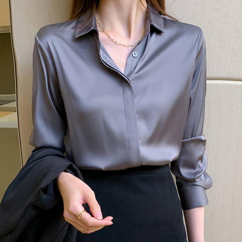 Elegant Satin Shirt Workwear Modakawa