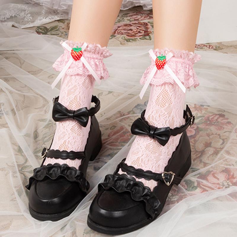 Strawberry Lace Bow Lolita Stockings Modakawa