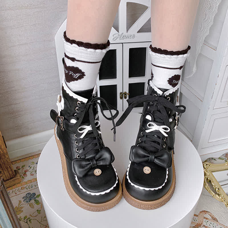 Bow Knot Button Bear Lolita Martin Boots modakawa