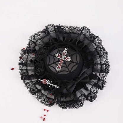 Black Rosette Bowknot Mini with Red Beads Hat mySite