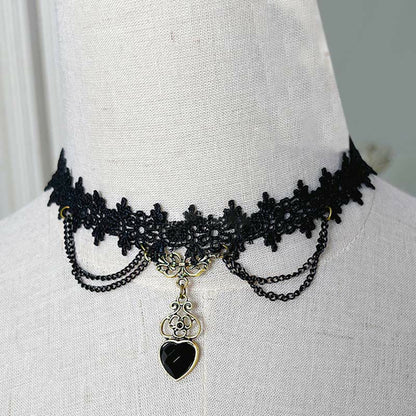 Gothic Punk Retro Lace Crystal Lolita Chocker modakawa