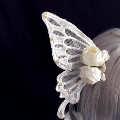 Elegant Butterfly Pearl Rose Hair Clip Halloween Hair Accessory modakawa