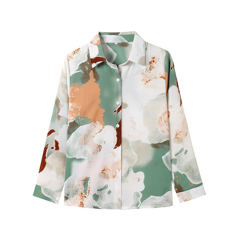 Sweet Colorblock Abstract Print Shirt Workwear modakawa