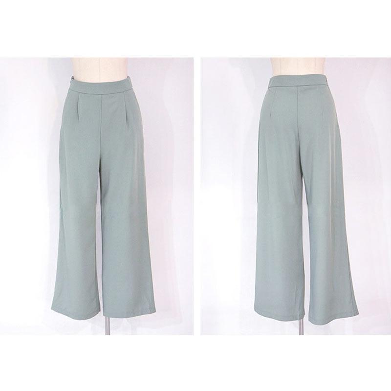 Office Green Sleeveless V-Neck Top Pants Set Modakawa