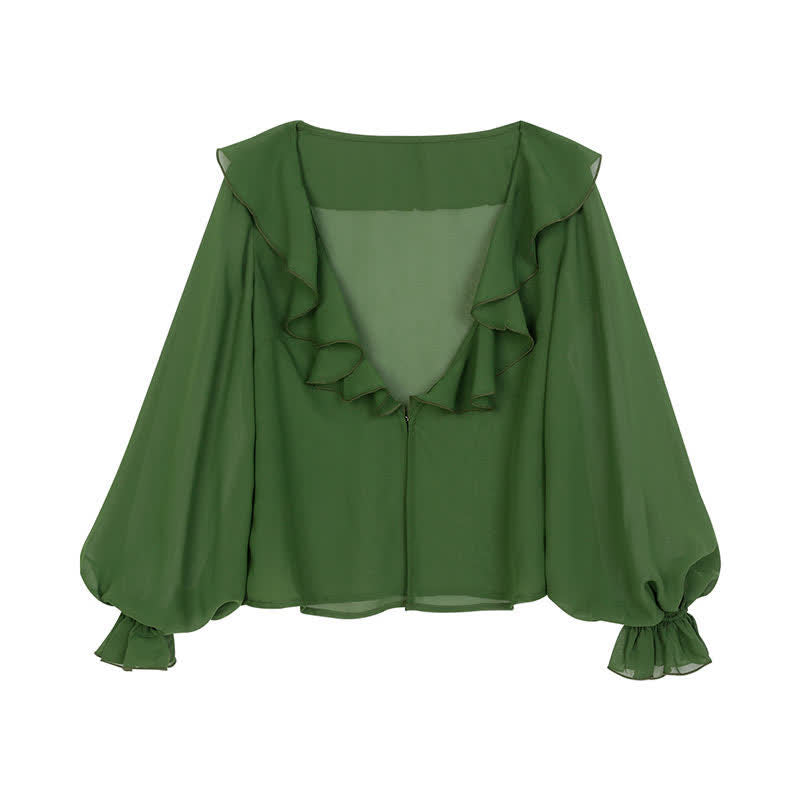 Sweet Green Bamboo Embroidery Cardigan Cami Top Skirt modakawa